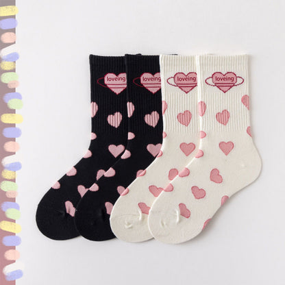 Love Black White Mid-tube Cute Girls Lolita Socks
