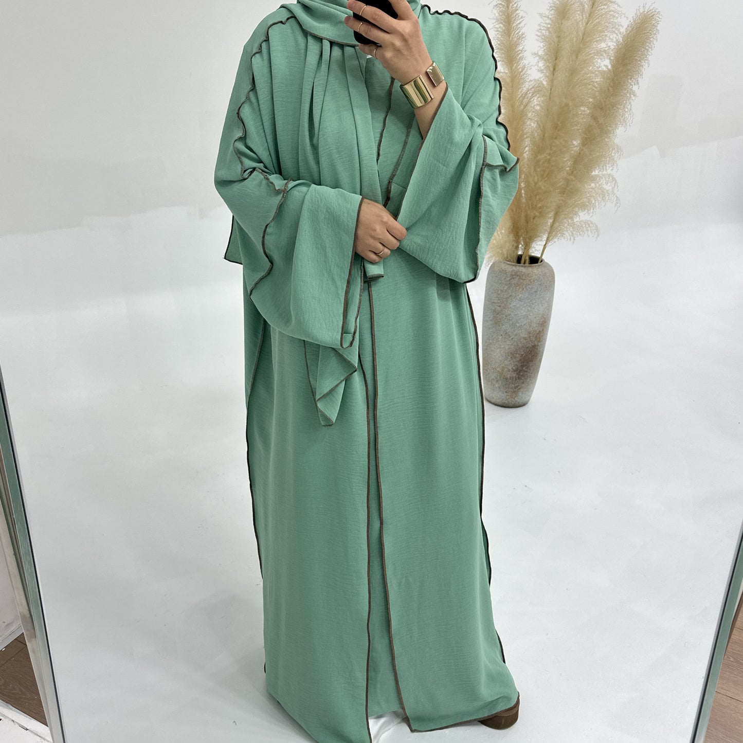 Solid Color Hook Cardigan abaya