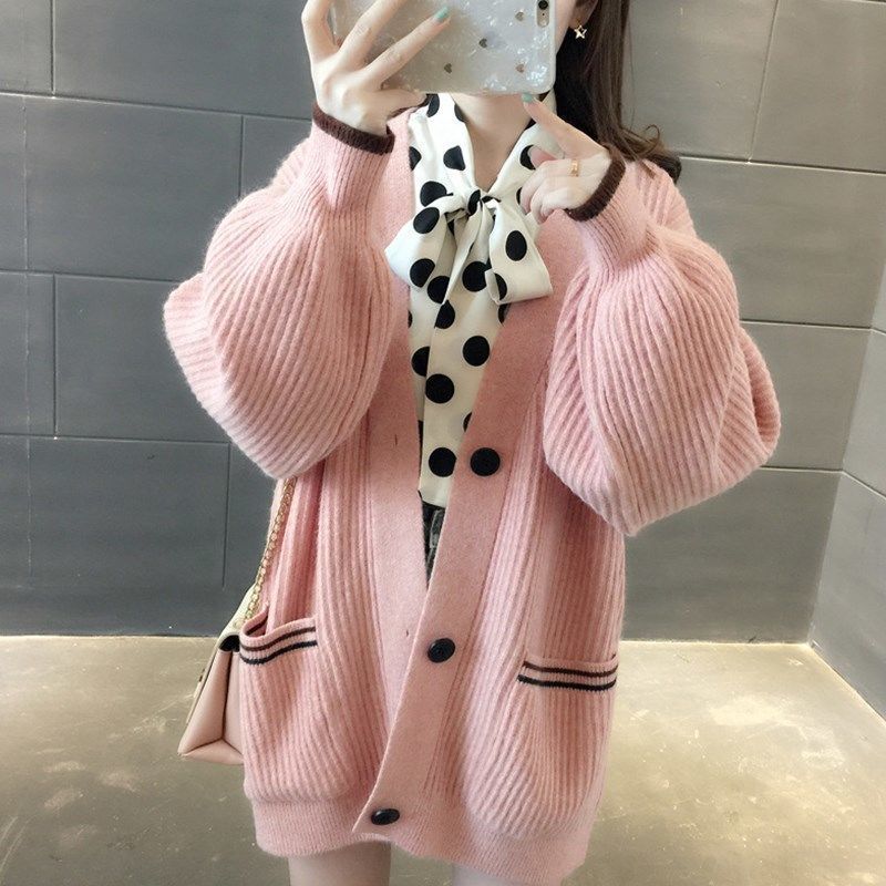 Laid-back Style Gentle Korean Style Knitted Coat Sweater