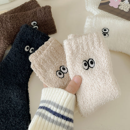 Women's Solid Color Embroidered Sleep Thickening Warm Terry Socks