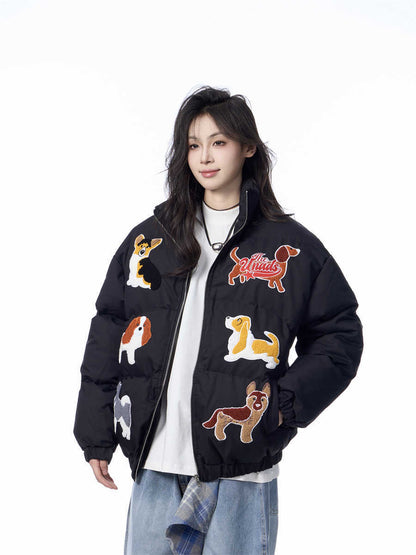 Women's Loose Retro Puppy Embroidered Cotton-padded Jacket