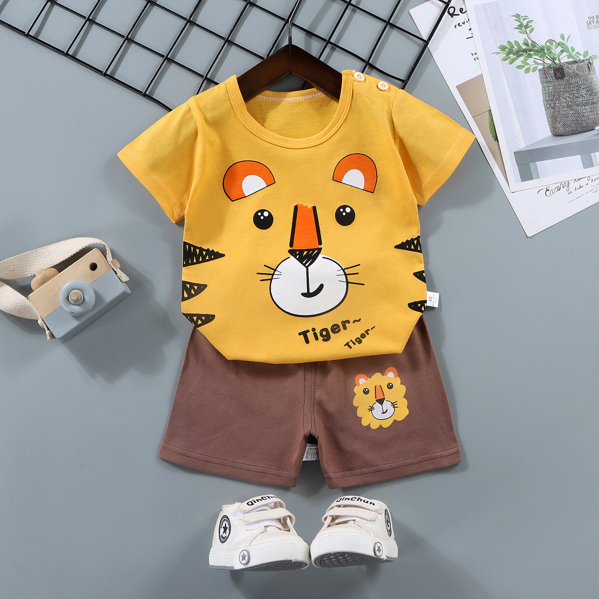 男の子用夏用コットン半袖スーツ