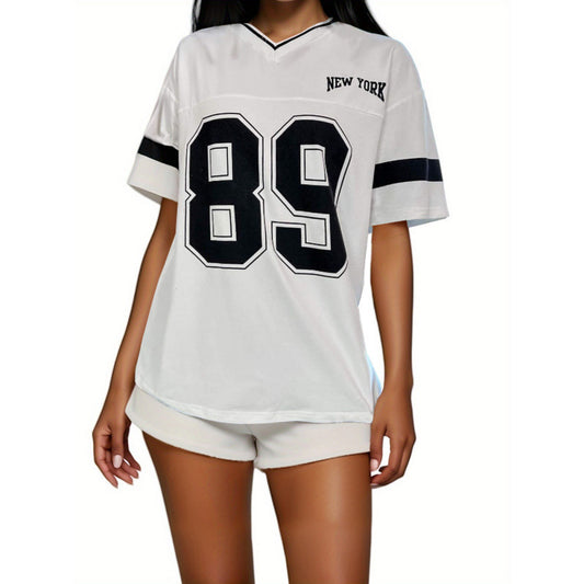 Versatile Casual Loose Letter Flower Short Sleeve Shirt