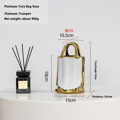 Shouder Bag Style Platinum Ceramic Portable Vase