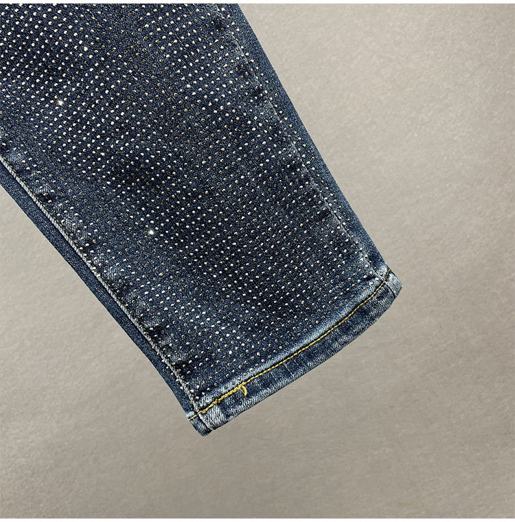 Women's Cotton Elastic High Waist Slimming Hot Rhinestones Jeans
