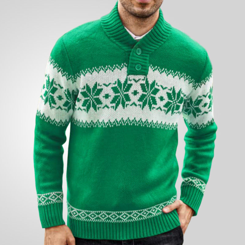Men's ong Sleeved Christmas Casual Fashion Jacquard Knitted Sweater