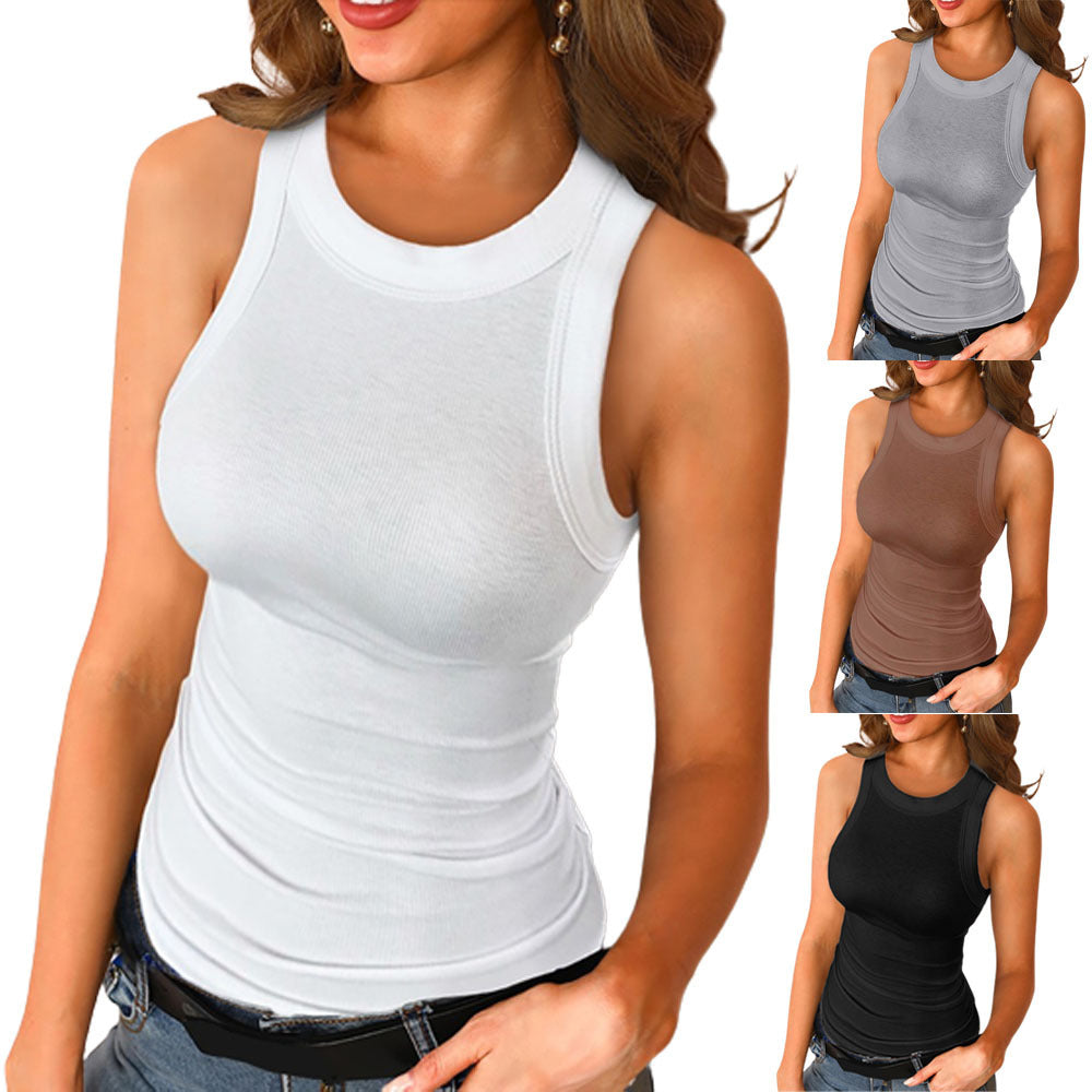 Basic Shirt Round Neck Sleeveless Top