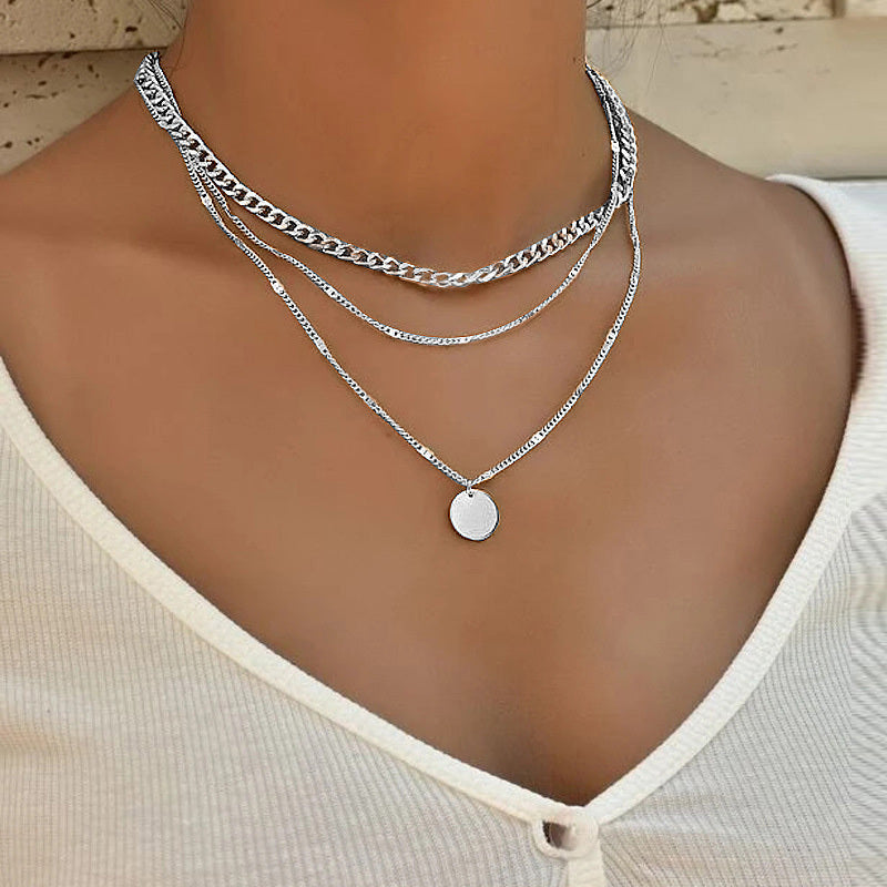 Women's Multilayer Necklace Ins Fashion Disc Pendant Clavicle