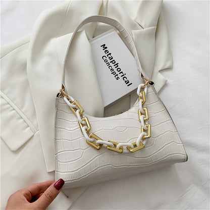 Fashion Stone Texture Shoulder Bag With Chain