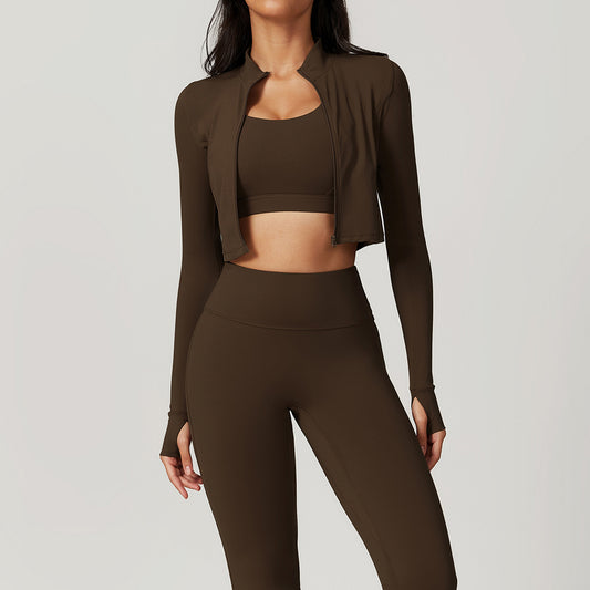 Fitnesskleidung Stoßfestes Yoga-Kleidungsset mit hoher Taille, dreiteilig