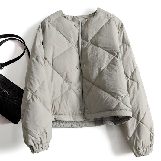 Gray Lattice Women Short Cotton Jacket