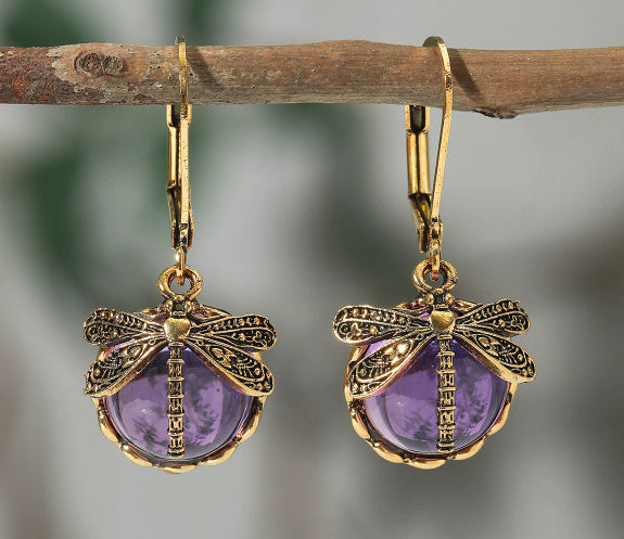 Vintage Dragonfly Pendant Earring Boho Chakra Blue Moonstone Earrings For Women