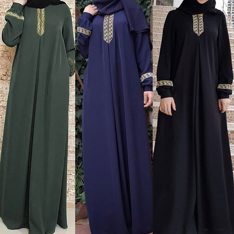 Women Plus Size Print Abaya Jilbab Muslim Maxi Dress