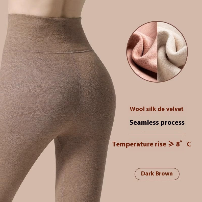 Winter Warm Leggings Cashmere Plus Velvet Tight Pants High Waist Slim Fit Trousers