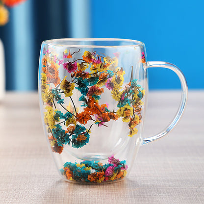 Real Dried Moveable Flower Double Layer Glass Quicksand Cup