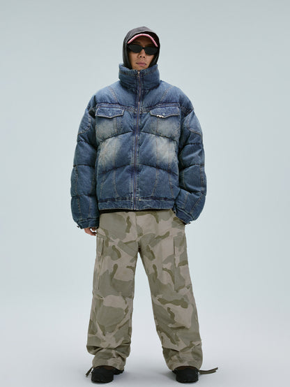 WASHED DENIM PUFFER JACKET