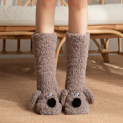 Cute Cartoon Dog Floor Winter Warm Non-slip Plush Socks For Women