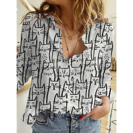 Polka Dot Butterfly Long Sleeve Turn-down Collar Casual Shirt