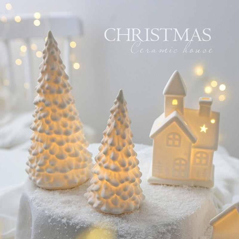 Ceramic Desktop Decoration Luminous Christmas Small House Christmas Snowman