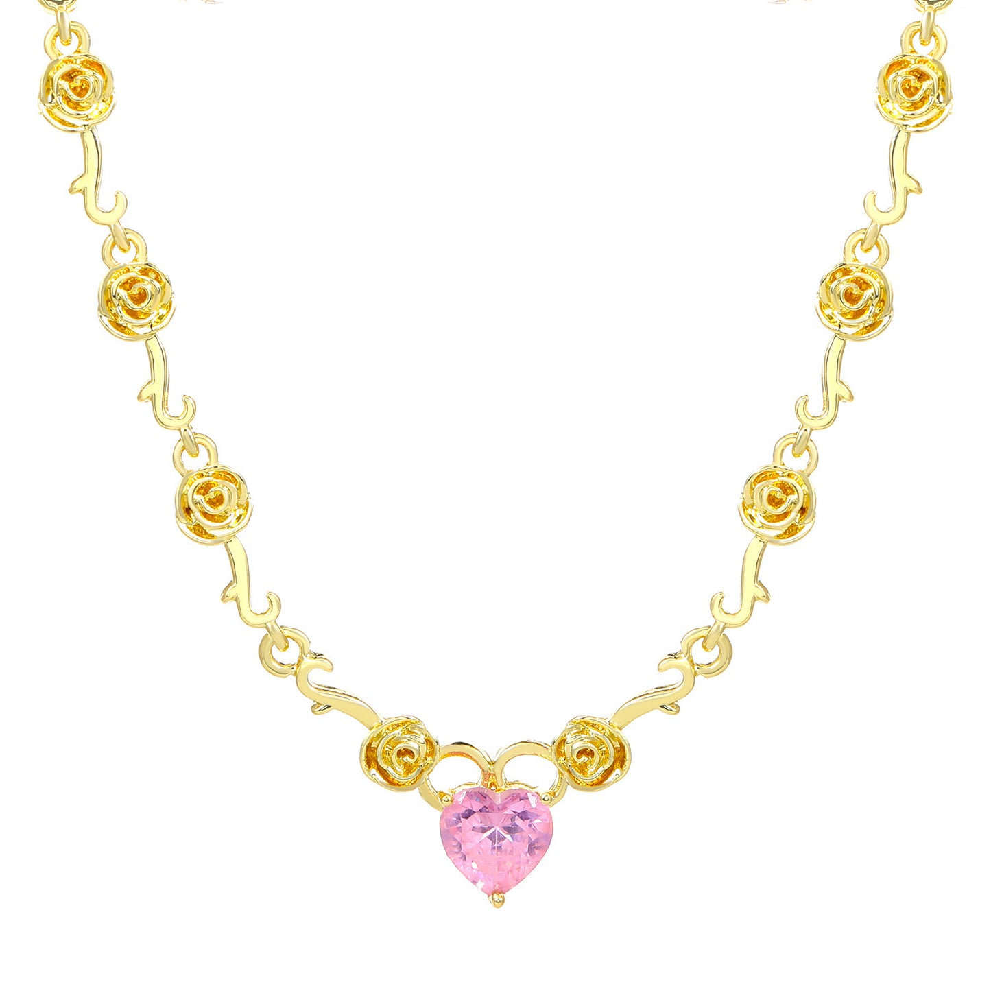 Rhinestone Love Rose Chain Necklace For Women