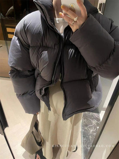 Woolen Short Down Jacket Women Stand Collar Thickened Puffer Jacket