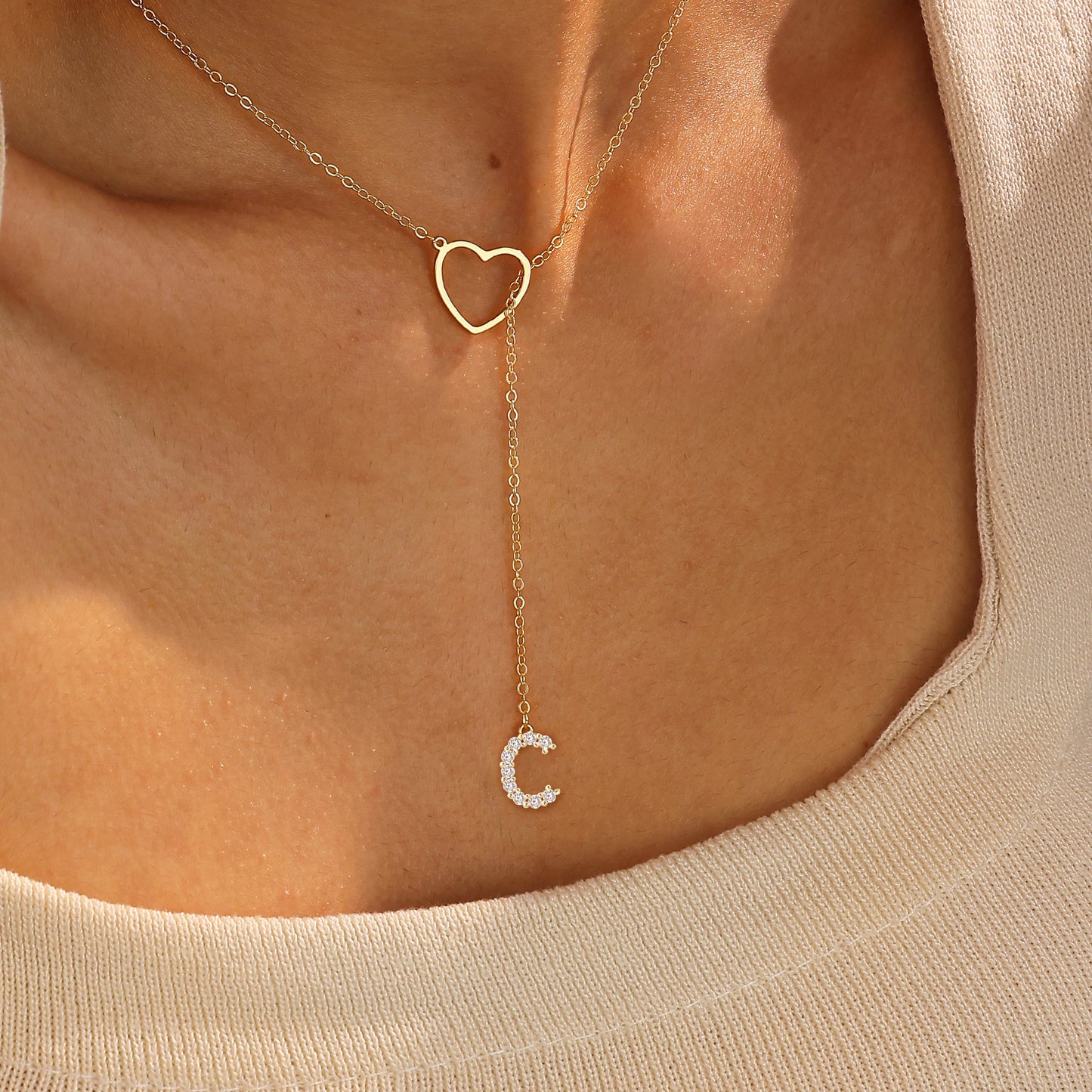 Brass Gold Plating Full Inlaid Zircon Name letter Neclace