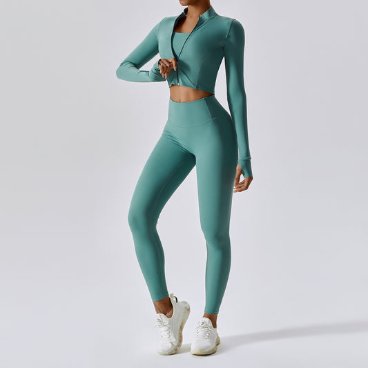 Yoga Nude Feel Fitness Shockproof High Waist Yoga Clothes Three-piece Set