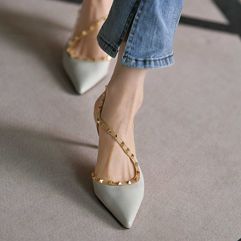 Sheepskin Pointed Toe Stiletto Heel Shoes Side Empty High Heel Sandals