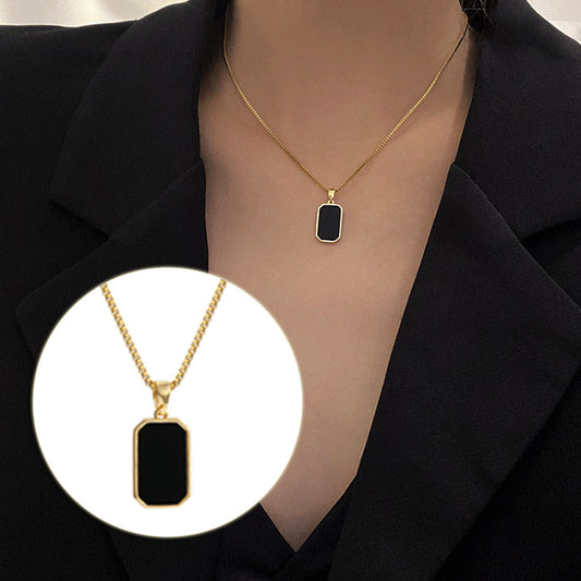 Rectangular Pendant 18K Gold Non-fading Small Black Necklace