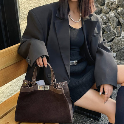 Hamdmade Frosted Cowhide Leather Shoulder Bag