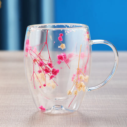 Real Dried Moveable Flower Double Layer Glass Quicksand Cup