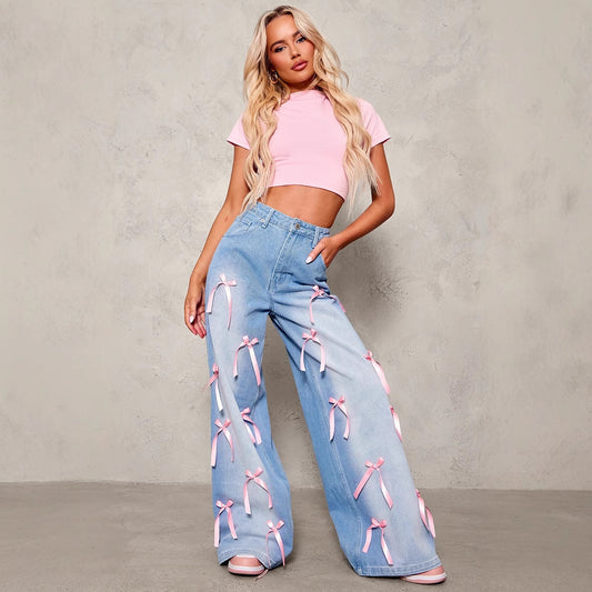 Bow High Waist Wide Leg Jeans