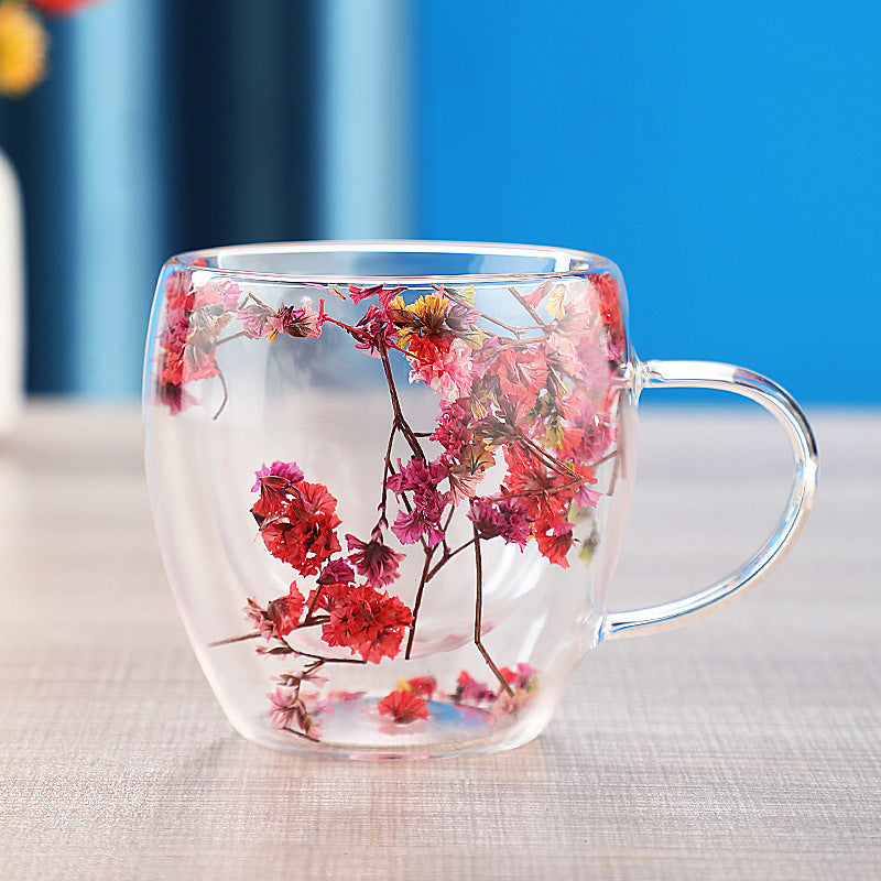 Real Dried Moveable Flower Double Layer Glass Quicksand Cup