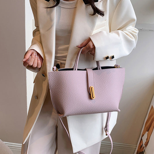 INS Litchi Pattern Shoulder Bag Fashion Zipper Bucket Bag