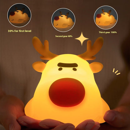 Christmas Reindeer Small Night Lamp Silicone Rechargeable