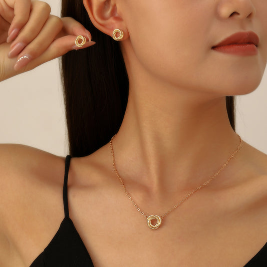 シンプルファッションサークルツイストイヤリングスタッドネックレスセット