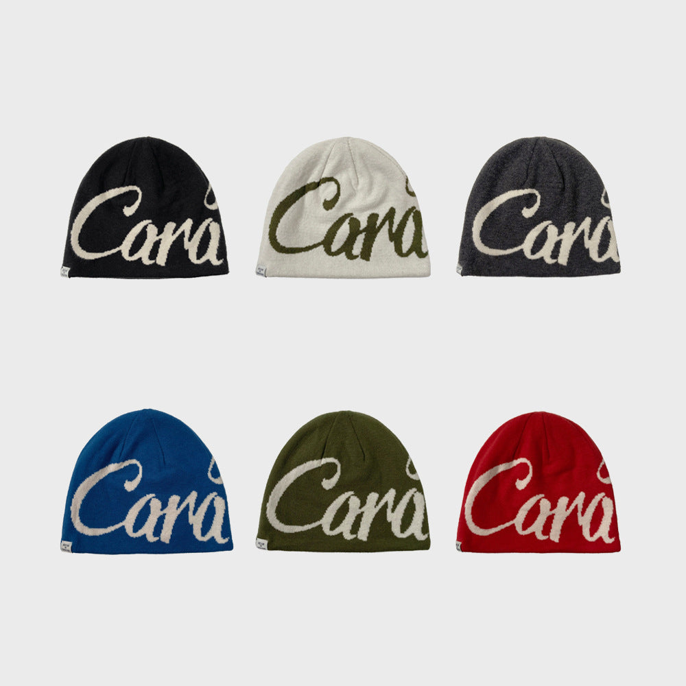 American Street Letter Jacquard Double sided Wear Knitted Beanie Hat