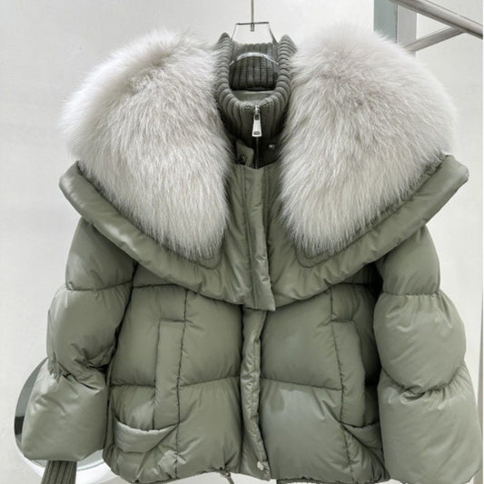 High-end Fox Fur Collar White Duck Down Short Down Jacket