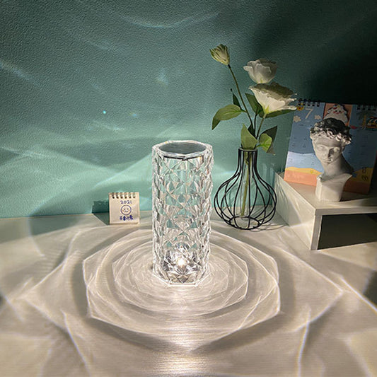 Nordic Crystal Touch Dimming Atmosphere Diamond Night Light Rose Projector Lamp Decor
