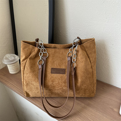 New Corduroy One-shoulder Tote Large Capacity Handbag For Women
