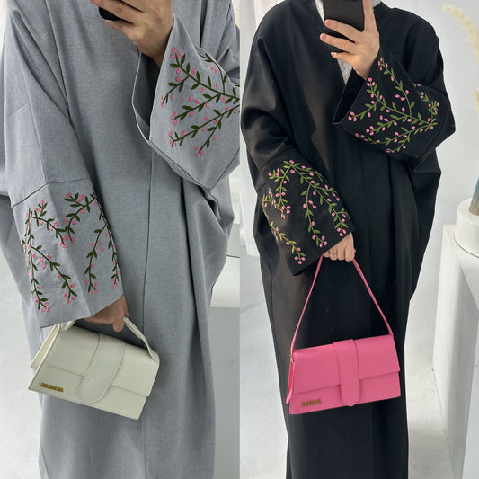 Flower Embroidered Elegant Cardigan Abaya