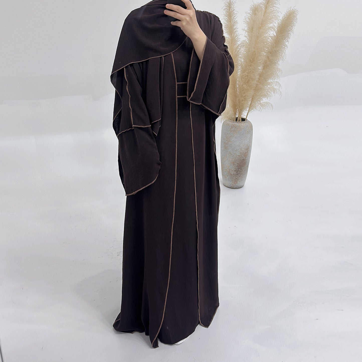 Solid Color Hook Cardigan abaya