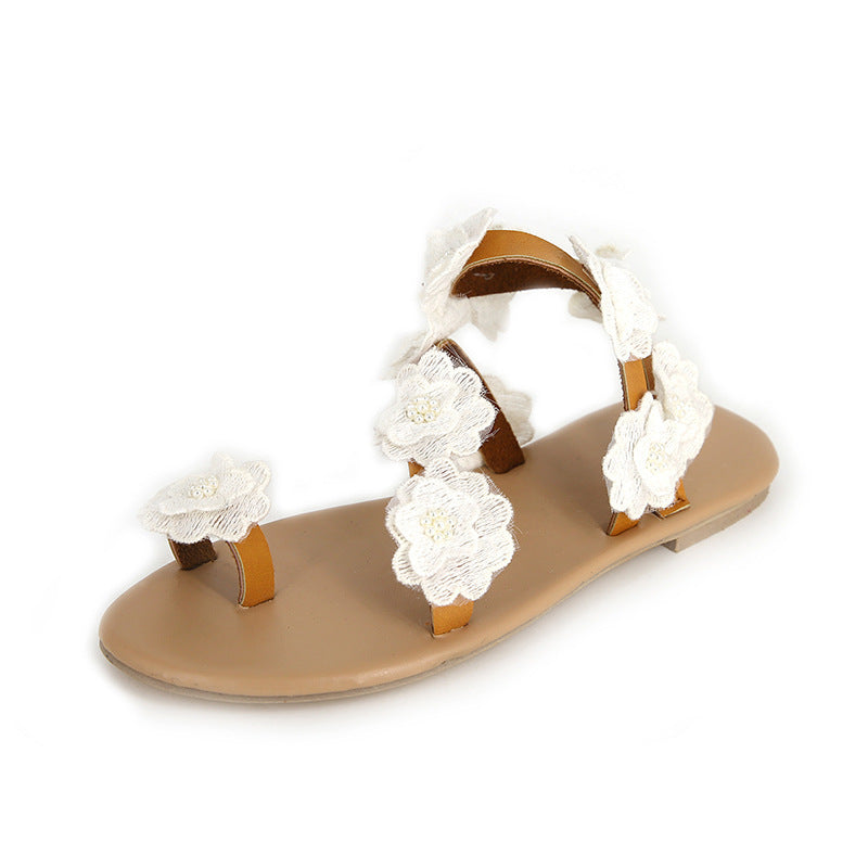 foreign trade new pu toe flowers flat bottom