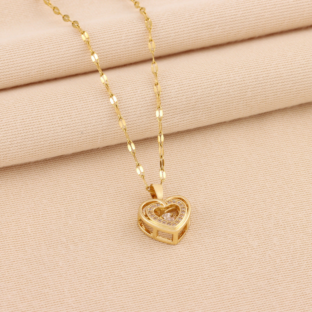 Double-layer Love Necklace With Rhinestones Titanium