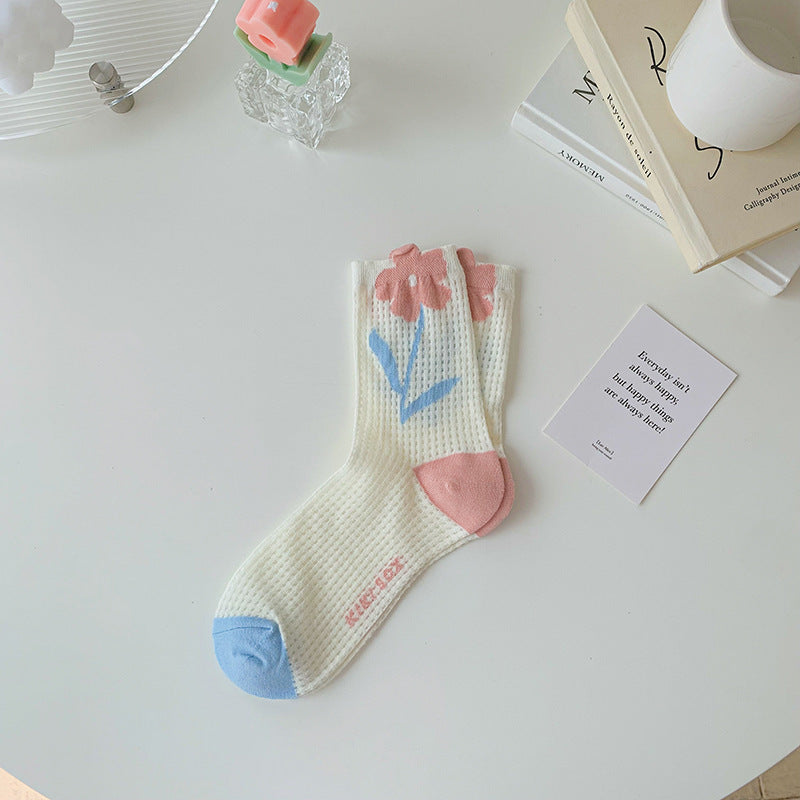 Women's Tulip Flower Glass Silk Socks