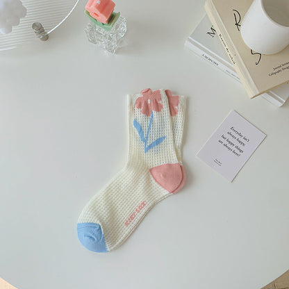 Women's Tulip Flower Glass Silk Socks