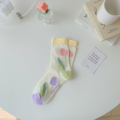 Women's Tulip Flower Glass Silk Socks