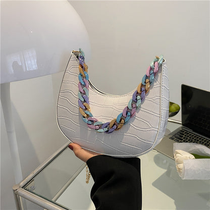 Stone Pattern Fashion Color Chain Handheld Crossbody Bag