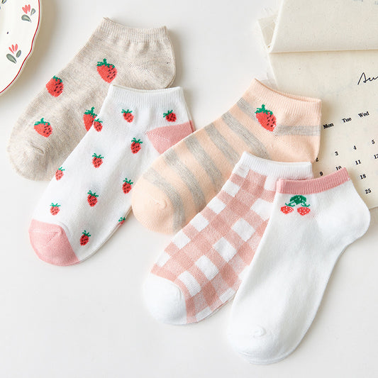 Women 5 Pair Set Low-cut Cartoon Cute Brown Bear Socks