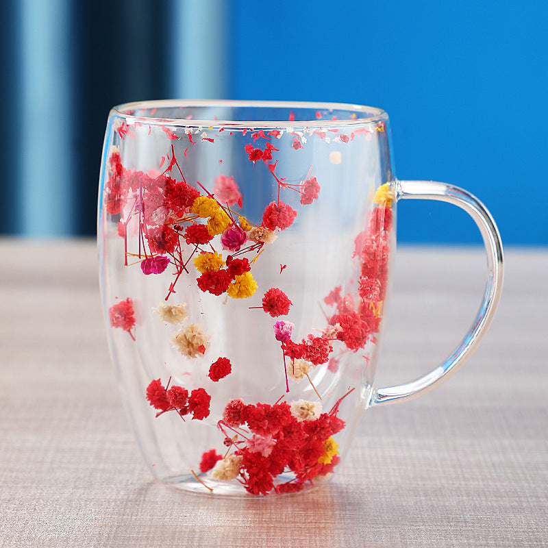 Real Dried Moveable Flower Double Layer Glass Quicksand Cup